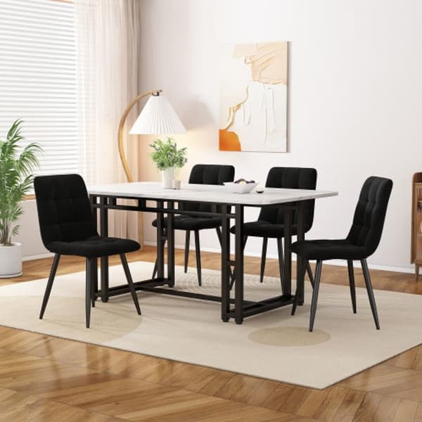 120x70cm Svart Matbord med 4 Stolar Set, Kökset, Svarta Matstolar, Svart Matbord med Järnfötter