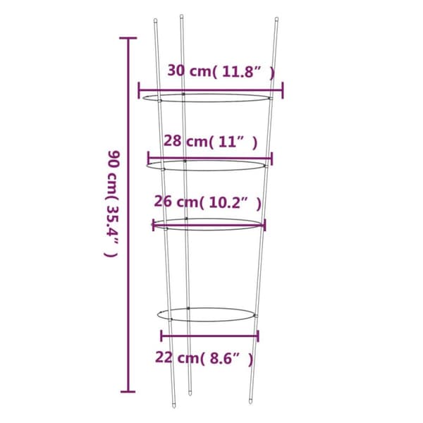 vidaXL Plantestøtter med 4 ringer 5 stk grønn 90 cm stål