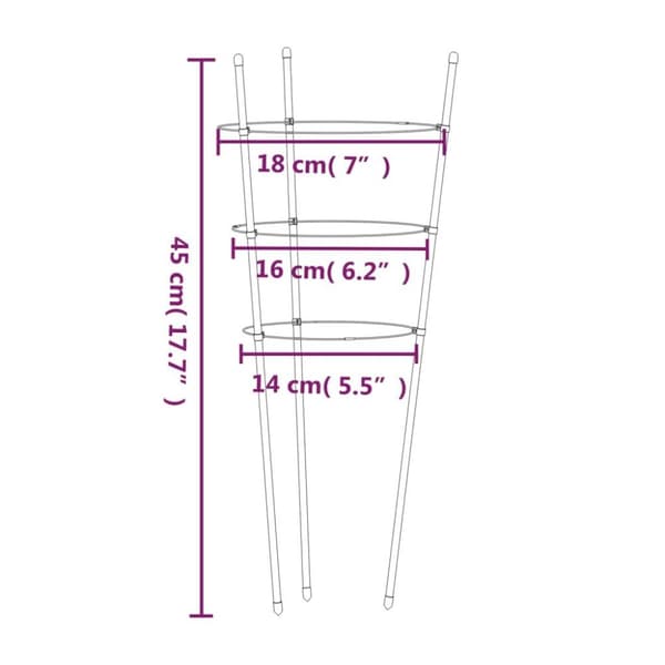 vidaXL plantestativ med 3 ringe 5 stk. 45 cm stål grøn