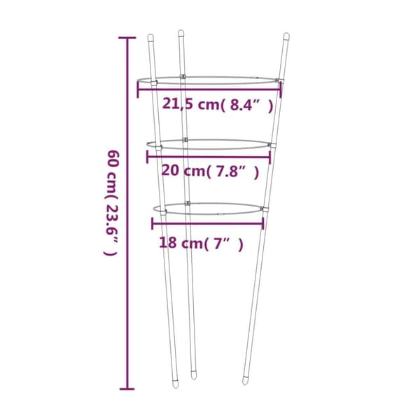 vidaXL plantestativ med 3 ringe 5 stk. 60 cm stål grøn