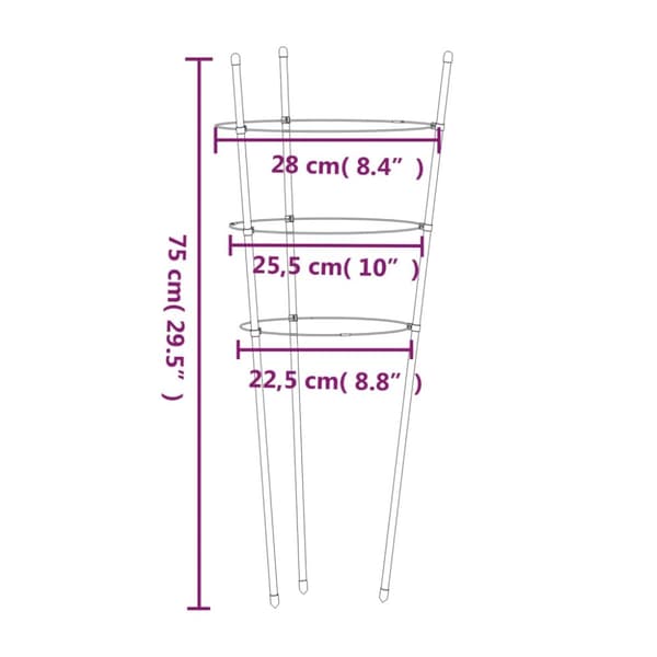 The Living Store Växtstöd med 3 ringar 5 st grön 75 cm stål -  Planteringsburar & -stöd