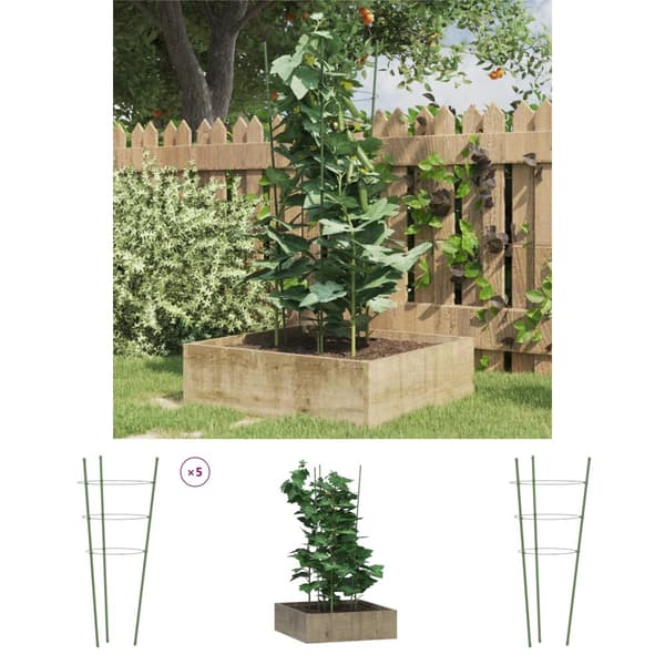 The Living Store plantestativ med 3 ringe 5 stk. 75 cm stål grøn -  Plantesøjler & støttegitre