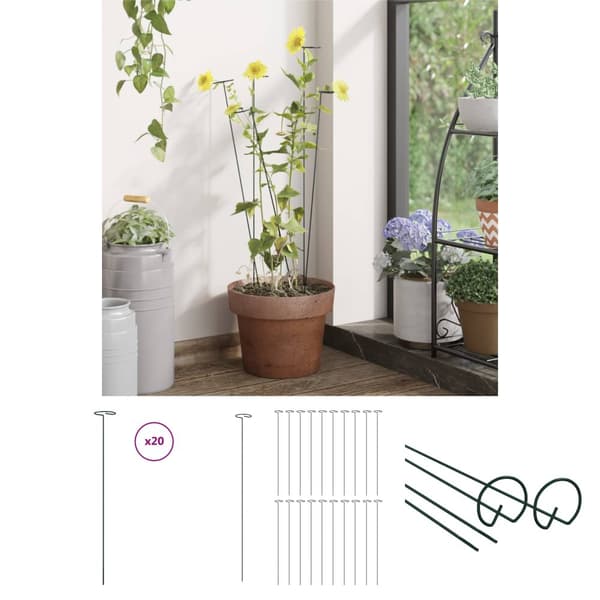 The Living Store plantespyd til haven 20 stk. 61 cm stål mørkegrøn - Plantesøjler & støttegitre