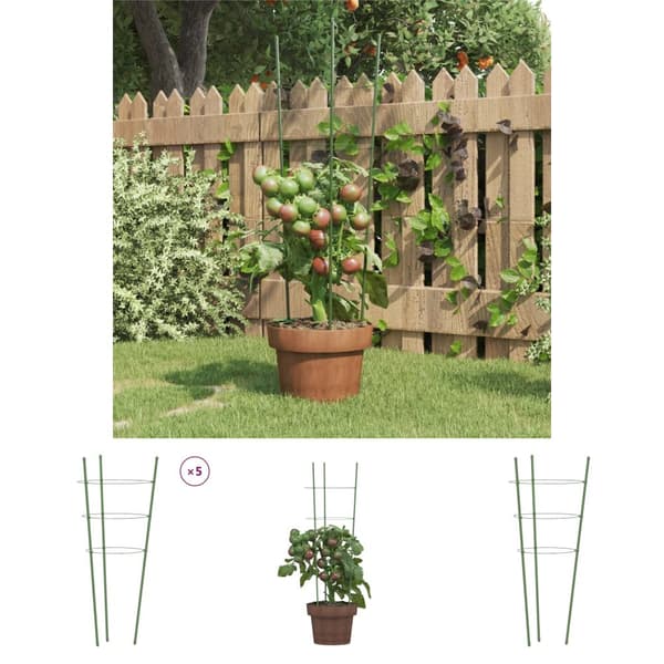 The Living Store plantestativ med 3 ringe 5 stk. 60 cm stål grøn -  Plantesøjler & støttegitre