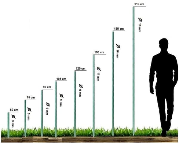 Metallitukikepit tomaateille ja kasveille – 10 kpl, 210 cm, säänkestävät, vihreät puutarhatangot