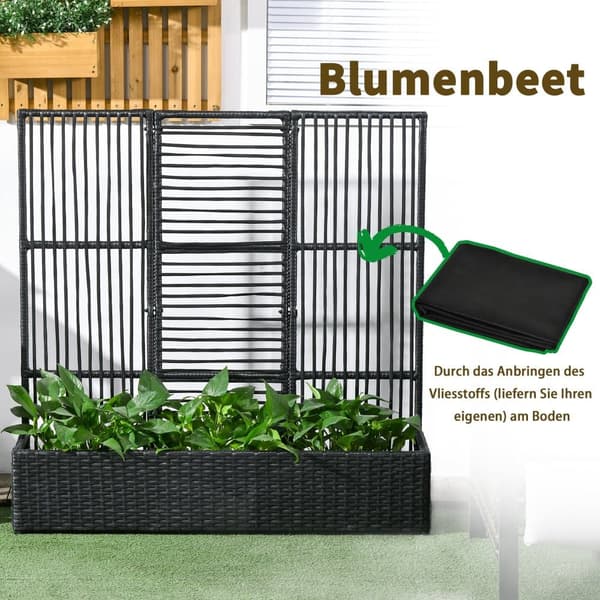 Hævet Blomsterbed med Espalier, Polyrattan, 103x103x29 cm, Sort