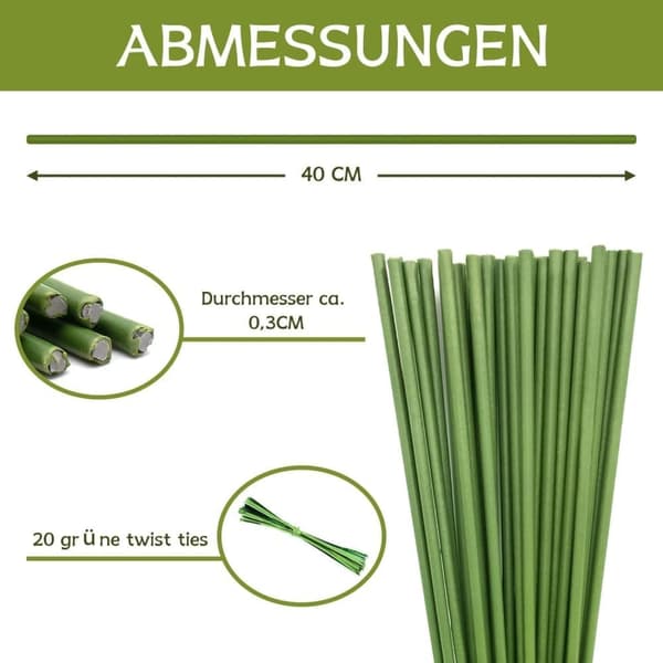 Moorle Växtstöd/Krukstöd 40 cm, 20-pack – Stöd för inomhus- och utomhusväxter, hållbar och enkel att använda
