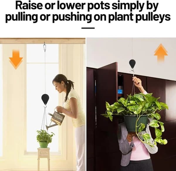 Lollanda Justerbar Växthängare med Pulley, Utdragbar hängande växthängare - Svart, 2-pack för Trädgård