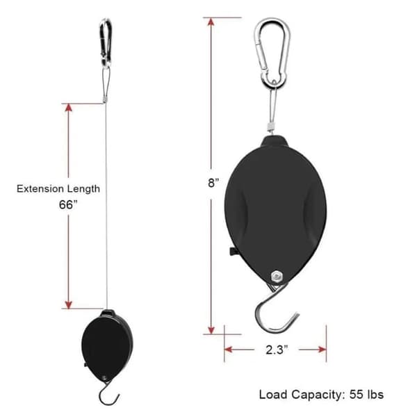 Lollanda Justerbar Växthängare med Pulley, Utdragbar hängande växthängare - Svart, 2-pack för Trädgård