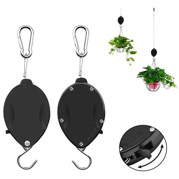 Lollanda Justerbar Växthängare med Pulley, Utdragbar hängande växthängare - Svart, 2-pack för Trädgård