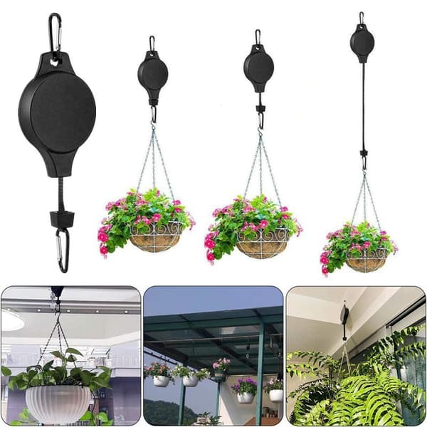 Lollanda 2-Pack Justerbara Upphängningskrokar – Utdragbar Växthängare för Blomkrukor, Höj- och Sänkbar Hängare för Inomhus & Utomhus