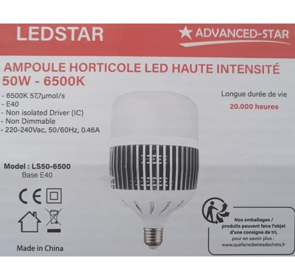 LedStar 50W LED-lamppu - 6500K