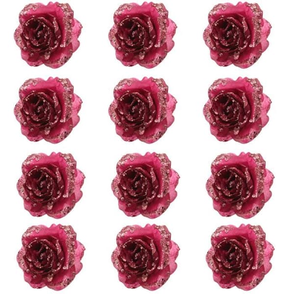 ERBJUDANDE 12 ROSA APPENDIBILI ROSA CON CLIP 14X8,5CM ROSSO AMARENA