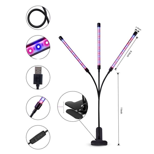 3 Head Grow Light 60 LED-lamppua Kasvinviljely Automaattinen ON/OFF