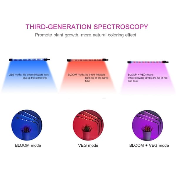 3 Head Grow Light 60 LED-lamppua Kasvinviljely Automaattinen ON/OFF
