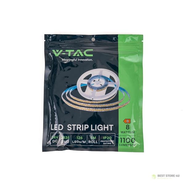 V-TAC SMD2835 LED-remsa 840LED 24V IP20 5mb 12W/m VT-2835 168 4000K 1680lm