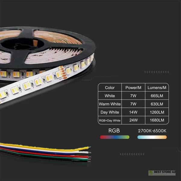 V-TAC SMD5050 LED-nauha 60LED 24V RGB+CCT 5in1 VT-5050 60 1680lm
