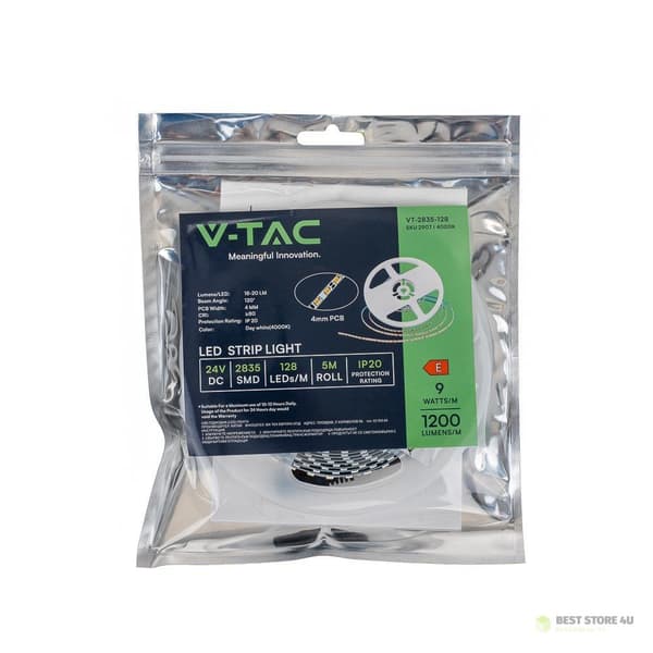 LED-strimmel V-TAC SMD2835 128LED 24V IP20 Bredde 4mm VT-2835 128 3000K 1200lm