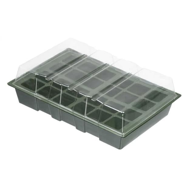 Mini drivhus - NATURE - Sæt med 4 fleksible plastikterriner - bakker med 24 celler - H11x35x23,5 cm