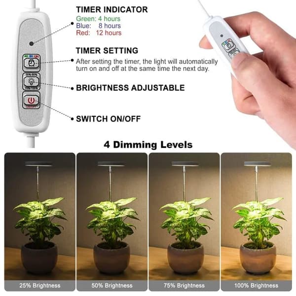 Lollanda Växtlampa / växtbelysning, justerbar höjd, Lampa För Växter med på/av timer (2/4/8 timmar)-lämplig för små växter