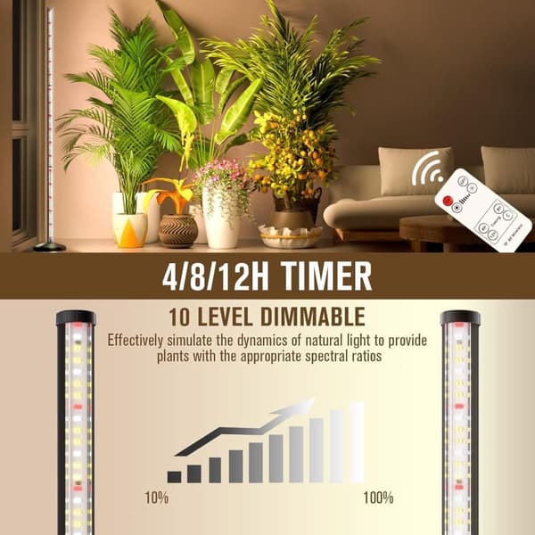 OBOSOE Växtlampa Inomhus 125cm - Fullspektrum LED Växtljus med Timer & 10 Dimningsnivåer - Stående Växtlampa för Växthus med Hängaccessoarer
