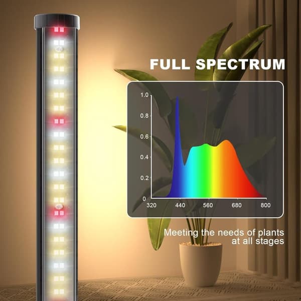 OBOSOE Växtlampa Inomhus 125cm - Fullspektrum LED Växtljus med Timer & 10 Dimningsnivåer - Stående Växtlampa för Växthus med Hängaccessoarer