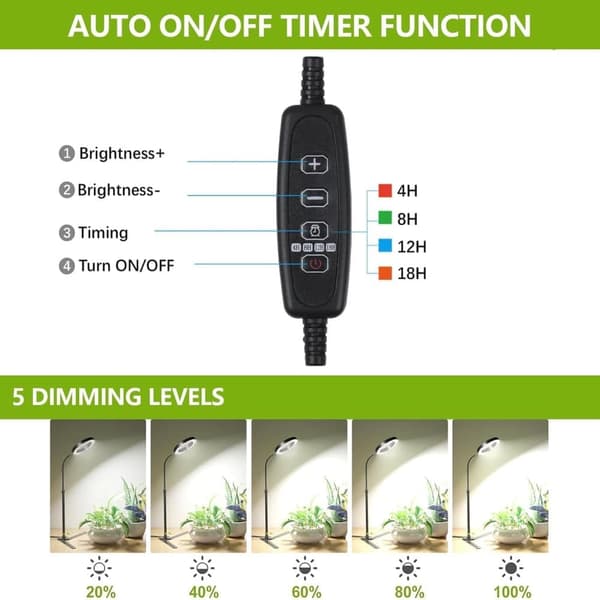 OBOSOE 50W Växtlampa - 6000K Fullspektrum LED Växtljus med Timer 4/8/12h & Höjdjustering - Perfekt för Inomhusväxter