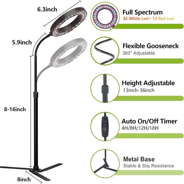 OBOSOE 50W Växtlampa - 6000K Fullspektrum LED Växtljus med Timer 4/8/12h & Höjdjustering - Perfekt för Inomhusväxter