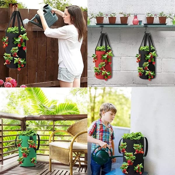 Lollanda Hängande odlingspåse för jordgubbar och tomater – trädgårdspåse med 12 planteringshål, 20×35 cm