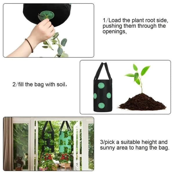 Lollanda Hängande odlingspåse för jordgubbar och tomater – trädgårdspåse med 12 planteringshål, 20×35 cm