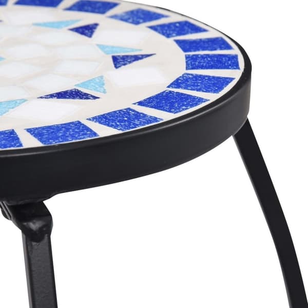 vidaXL Mosaikkbord 3 stk blå og hvit keramikk