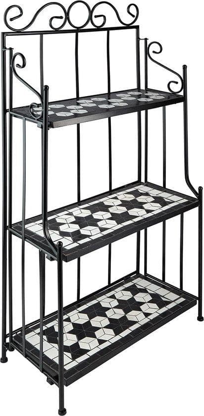 Dekorativt växtställ - Mosaik Plant Ladder - Plant Trap Terracotta - Flower Rack - Grundläggande för krukor inifrån och ut - 3 våningar - Stål - Svart