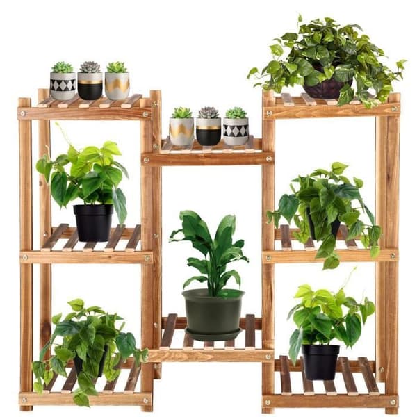 SPRINGOS® Växtställ, Blomsterställ 5-vånings Bambu Trä Blomstrappa Balkong Vardagsrum Trädgård Uteplats
