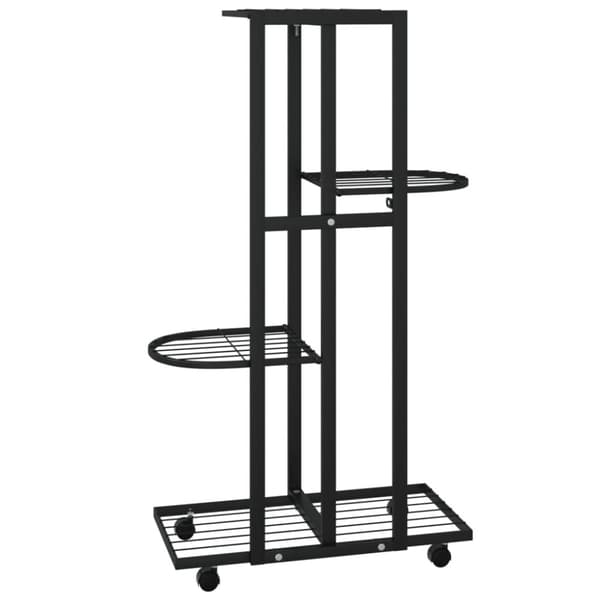 vidaXL 4-kerroksinen Kukkateline pyörillä 44x23x80 cm musta rauta