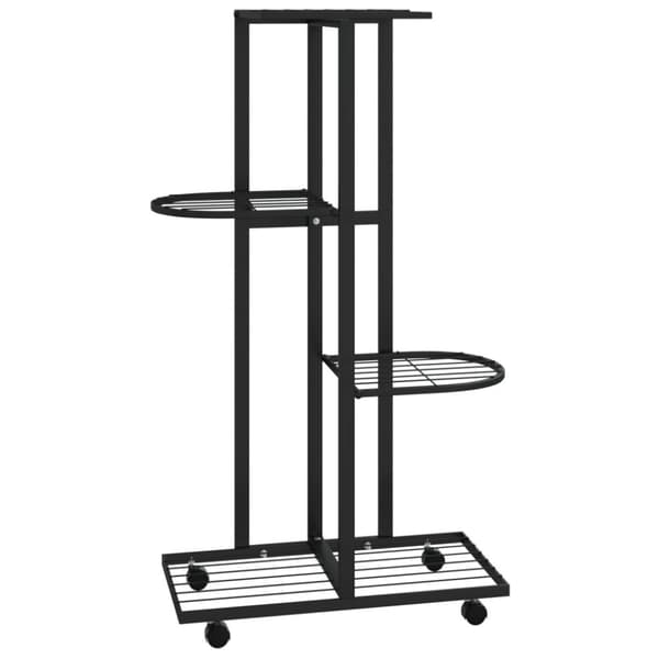 vidaXL 4-kerroksinen Kukkateline pyörillä 44x23x80 cm musta rauta