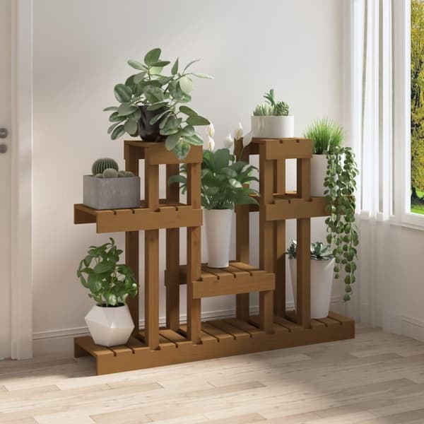vidaXL plantestativ 104,5x25x77,5 cm massivt fyrretræ gyldenbrun