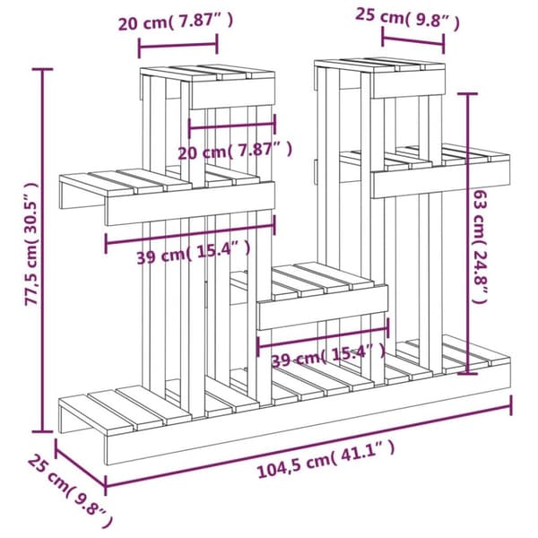 vidaXL plantestativ 104,5x25x77,5 cm massivt fyrretræ gyldenbrun