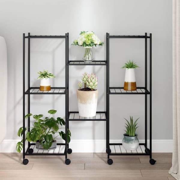 vidaXL Blomsterstativ med hjul 83x25x83,5 cm svart jern