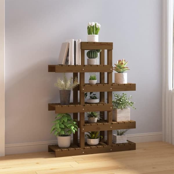 vidaXL plantestativ 85x25x109,5 cm massivt fyrretræ gyldenbrun