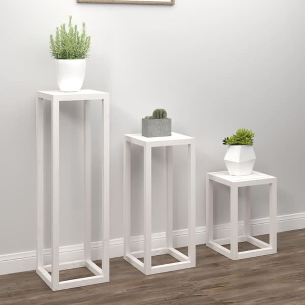 vidaXL Plantestativer 3 stk hvit heltre furu