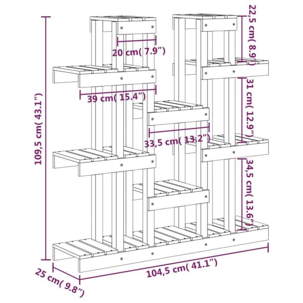 vidaXL Plantestativ grå 104,5x25x109,5 cm heltre furu