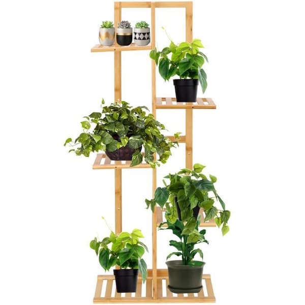 SPRINGOS® Växtställ, Blomsterställ 5-vånings Bambu Trä Blomstrappa Balkong Vardagsrum Trädgård Uteplats