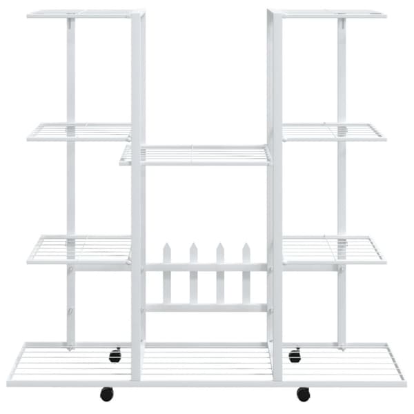 vidaXL Blomsterstativ med hjul 94,5x24,5x91,5 cm hvit jern