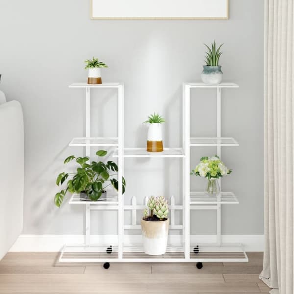vidaXL Blomsterstativ med hjul 94,5x24,5x91,5 cm hvit jern