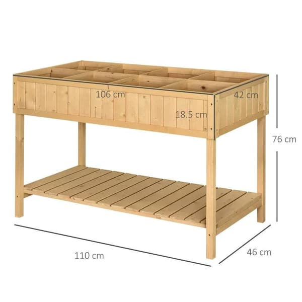 Rootz Plantebord - Højbed - Blomsterkasse - Vækstbord - Plantestativ - Naturligt træ - 120 x 60 x 81 cm