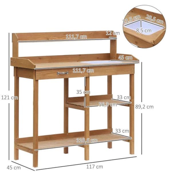 Rootz-istutuspöytä - Pöytä tarjottimella - Kuusi - Puutarha - Parveke - 117L x 45L x 121K cm