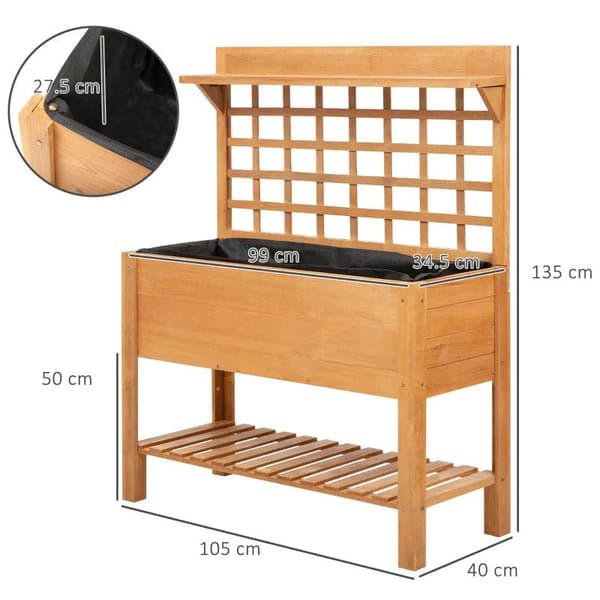 Rootz Højseng - Plantebord - Blomsterbord - Arbejdsbord - Havebord - Plantebord i træ - Have - Balkon - Brun - 105 x 40 x 135 cm