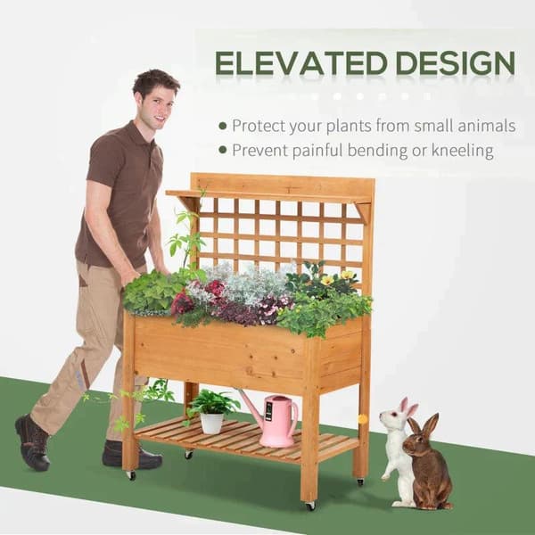 Rootz Højseng - Plantebord - Blomsterbord - Arbejdsbord - Havebord - Plantebord i træ - Have - Balkon - Brun - 105 x 40 x 135 cm