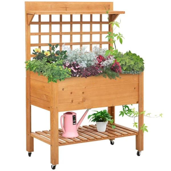 Rootz Højseng - Plantebord - Blomsterbord - Arbejdsbord - Havebord - Plantebord i træ - Have - Balkon - Brun - 105 x 40 x 135 cm
