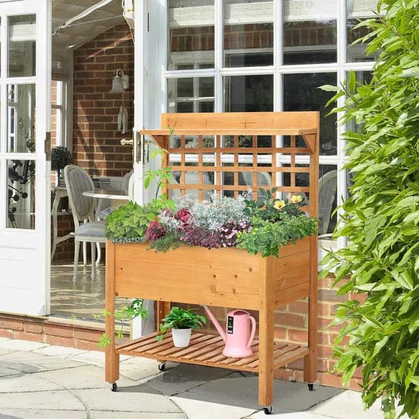 Rootz Højseng - Plantebord - Blomsterbord - Arbejdsbord - Havebord - Plantebord i træ - Have - Balkon - Brun - 105 x 40 x 135 cm
